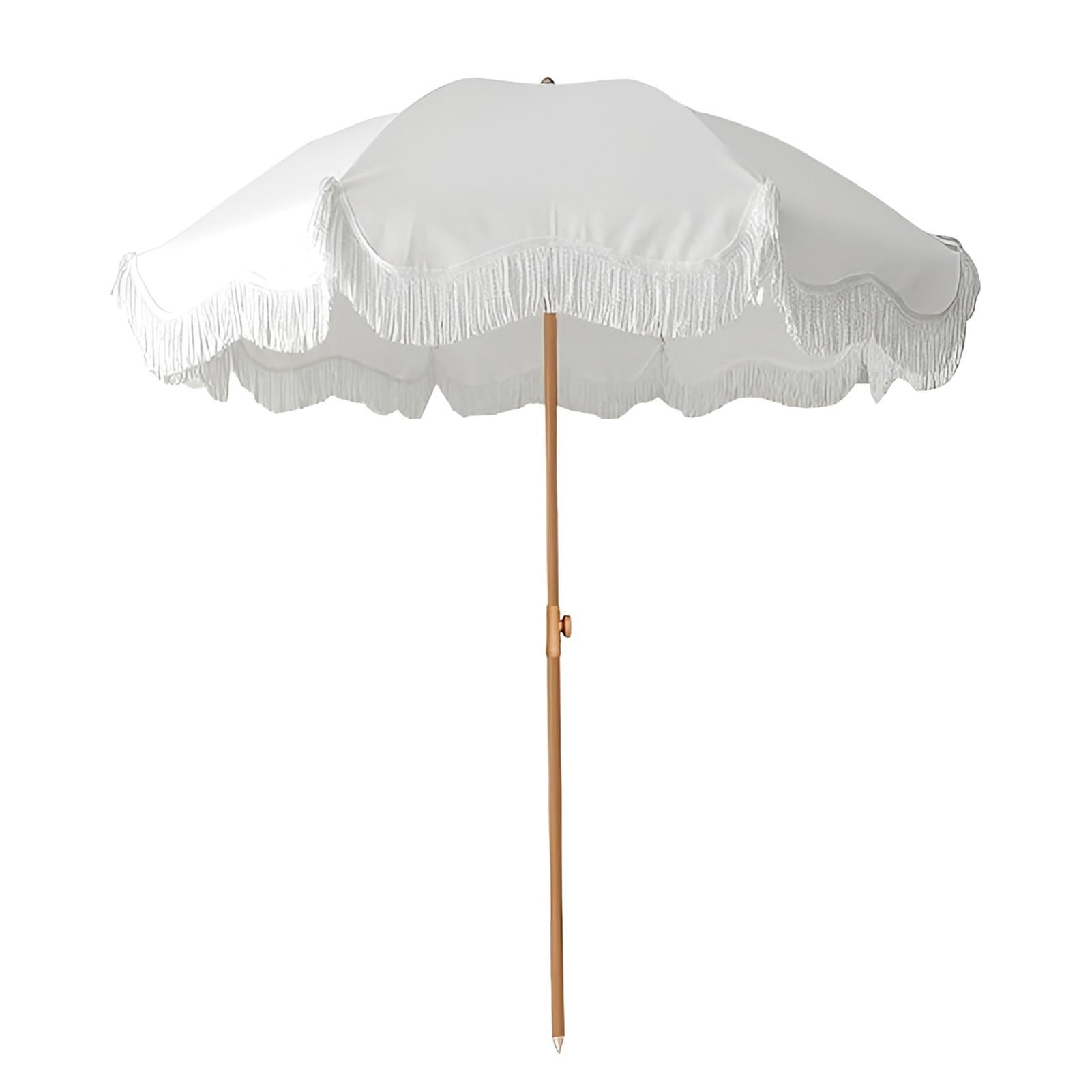 Parasol Plażowy 200 cm z Frędzlami, Parasol Ogrodowy z Ochroną UV i Odchylany z Regulowana Wysokość Słupkiem do Ogrodu i na Imprezy(Brown Pole)