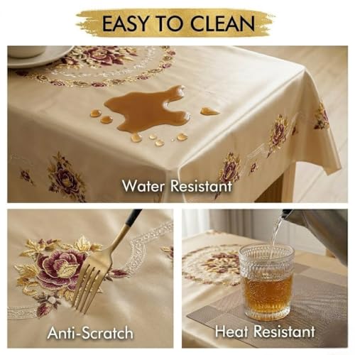 Image of Vintage Royal Floral Gold Center Table Cloth| Waterproof PVC 2-4 Seater Center Table Cover| Dustproof & Anti Slip Decorative Table Cover (Size 36x60, Rectangular, Pack of 1)