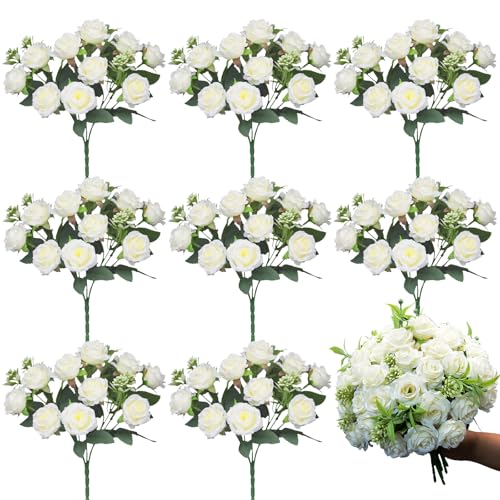 DH EYB 8 Pack Rose Artificial Flowers Bouquet, 10 Small
