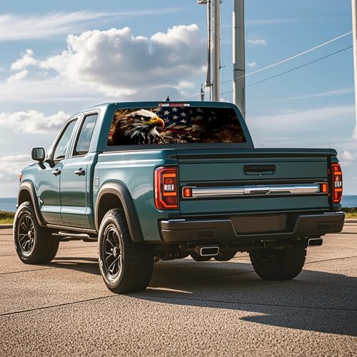 Image of Rear Window Decals for Trucks - 65x17.3 in Back Window American Flag Decals Fit Most Pickup Trucks SUV, Vinyl Back Window Decal Truck Rear Window Graphics for Personalized