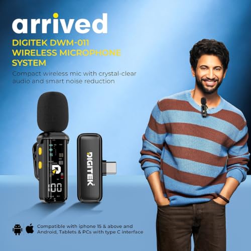 Image of Digitek DWM-011 Wireless Microphone System for iPhone 15 Series & USB-C Android Devices, 2.4GHz Plug & Play Lavalier Mic, Noise Reduction, Echo Mode, 20m Range, 4H Battery Life, Type-C Receiver