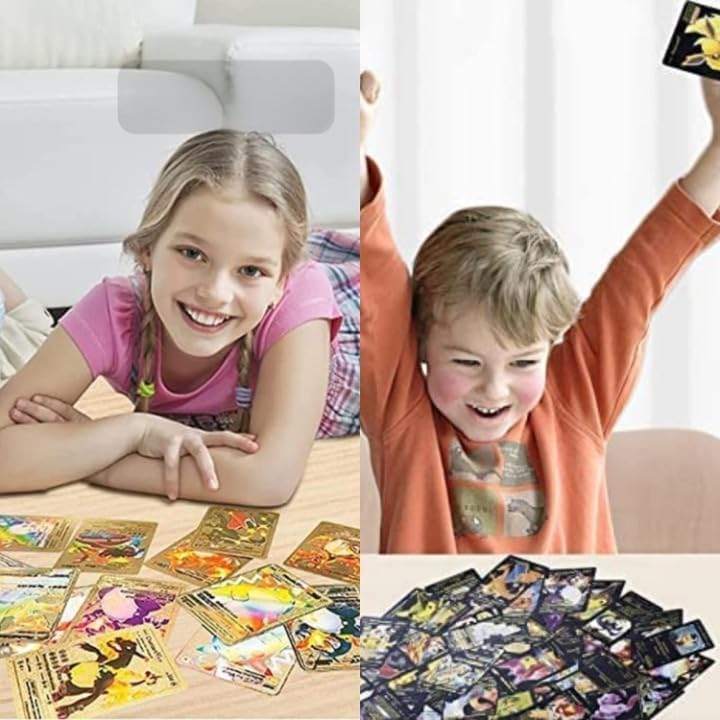 FowWelt Premium Black Foil Pokémon Card Set – 55 Rare Unofficial VMAX GX VSTAR Cards | Shiny Battle Trading Cards for Kids & Collectors | Gift Pack - Black - Image 8 thumbnail