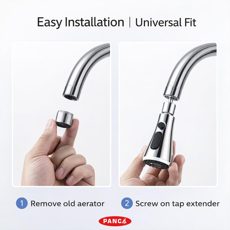 Image of PANCA Tap Extender for Kitchen Sink | 360 Rotating Flexible Faucet Extension with 3 Spray Modes | Anti Splash Water Saver Nozzle for Wash Basin & Home Use