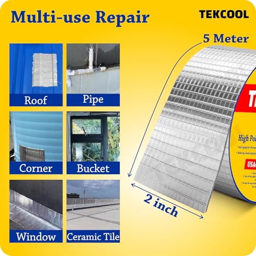 Image of TEKCOOL Super Strong Adhesive Waterproof Permanent Repair Aluminum Butyl Tape Rubber Foil Suitable for Roof Leak, surface Crack, Window Sill Gap, Boat Sealing, Home Renovation (5CM*5M (Pack Of 1)).;