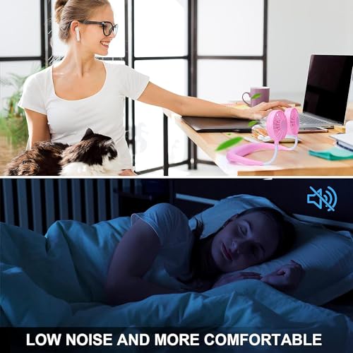 Image of One94Store Portable Neck Fan - 1200mAh USB Rechargeable, 3-Mode, 7-Blade, Hands-Free Wearable Cooling Fan, Up to 3 Hours Use for Travel, Office, Outdoor, Sports & Home (Pink)