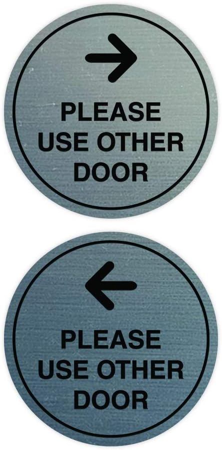 Signs ByLITA Circle Please Use Other Door Sign Set with Adhesive Tape, Mounts On Any Surface, Weather Resistant, Indoor/Outdoor Use (Brushed Silver) - Small