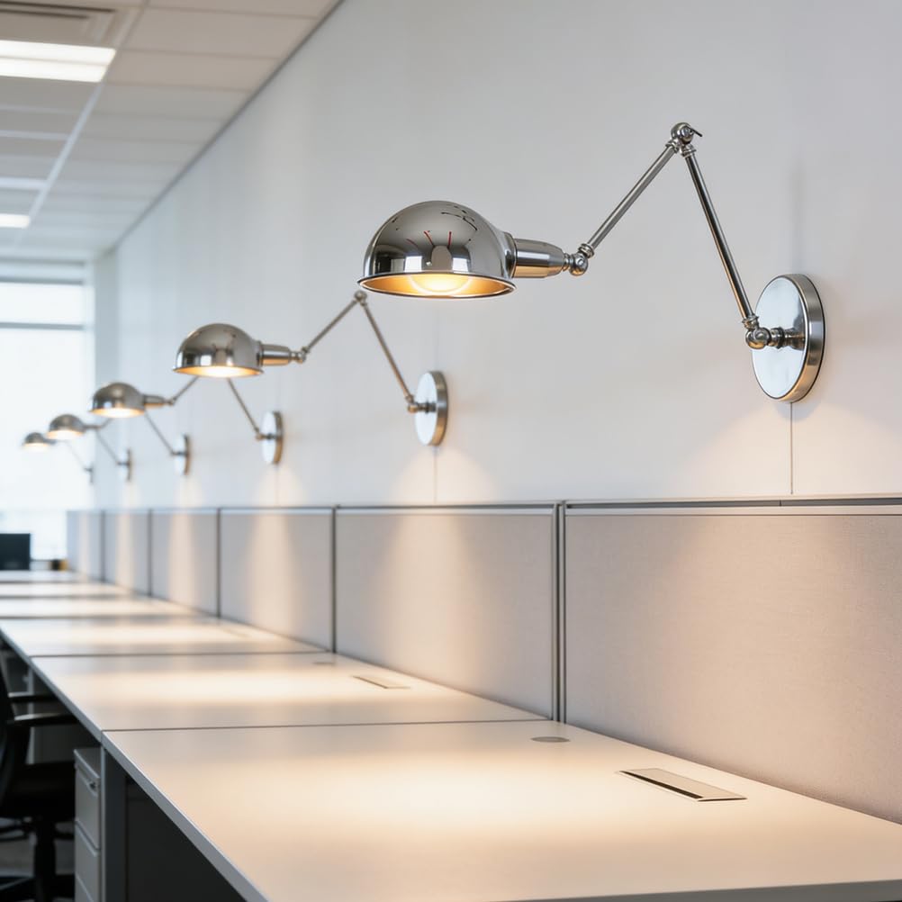 Retro Wandleuchte Innen Verstellbar Langer Arm Nachttisch Wandlampe innen Kabel Stecker Wand-Leselampe Metall Schirm E27 Vintage Industrielampe Schlafzimmer Café