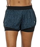 icyzone Damen Laufshorts 2 in 1 Kurze Sporthose Jogginghose Atmungsaktiv Sport Shorts für Gym Training (L, Royal Blue)
