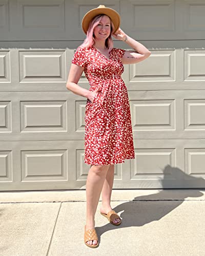Image of Newshows Women's Pockets Wrap V Neck Floral Summer Vacation Casual Sundress | Wrinkle Free, Stretchy, Summer Beach Floral Sundress 2026, Casual Dress for Vacation, Guaduation, Side Pockets, A-line