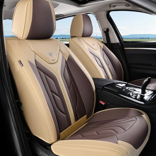 Image of Coverado Seat Covers, Car Seat Covers Front Seats, Leather Seat Covers for Cars, Automotive Seat Covers Car Seat Protector Car Seat Cushion Universal Fit for Most Sedan SUV Pick-up Truck(Beige&Coffee)
