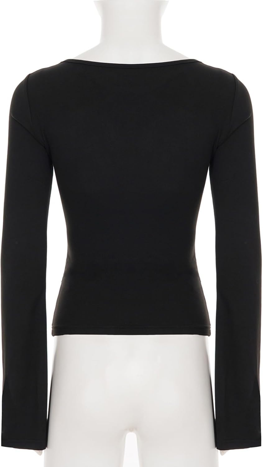 Sexy Punk Rock Long Sleeve Top V Neck Y2K Gothic Buckle Tops 2000s Grunge Clothes - Image 5