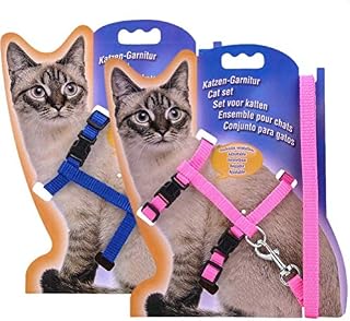 kuou 2 Pcs Adjustable Cat Lead Leash, Pet Harness Walking Training for Kitten Puppy, Blue + Pink