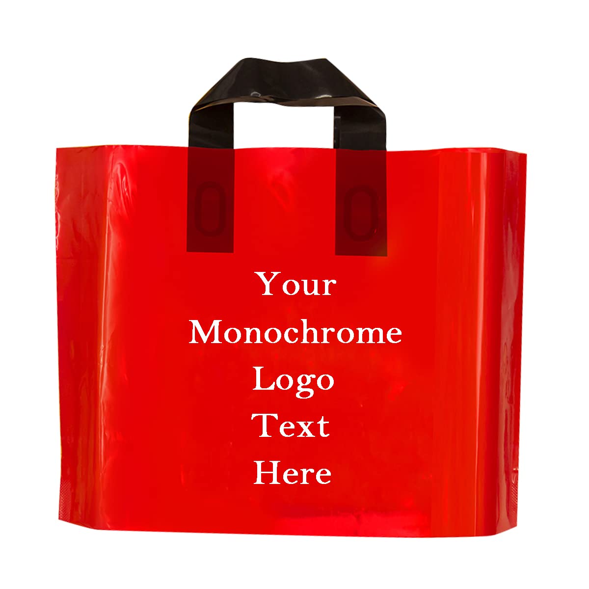 Custom Carrier Bags with Handle Personalised Plastic Bags Merchandise Gift Bags with Monochrome Logo Text for Birthday Party Christmas 100 200 Pcs Options (40x30x10cm, red)