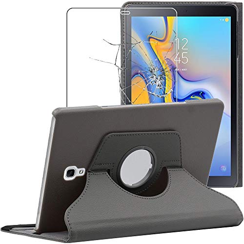 ebestStar - Funda para Samsung Galaxy Tab A 10.5 (2018) T590 T595, Carcasa Capa Giratoria, 360 Protectora, Cuero PU Soporte, Gris + Cristal Templado