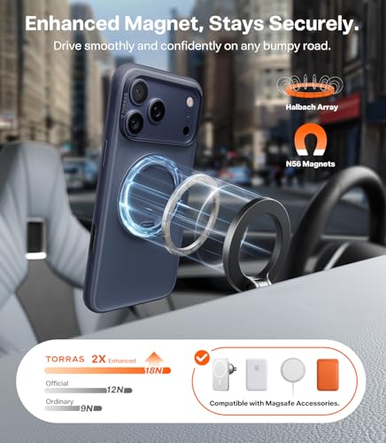 Image of TORRAS 360 Magnetic Stand for iPhone 17 Pro Case, [Fit for MagSafe] [360 Rotating Kickstand] 4X Mil-Grade Shockproof, Camera Control Button, Slim, Translucent Deep Blue 6.3 inch, O3 Fitness Series