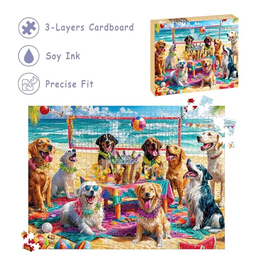 Rompecabezas para adultos de 1000 piezas: 'Doggo Beach Bash', escena playera con perros, decoración para fiestas, tamaño final 27,56 x 19,69 pulgadas, incluye póster a escala 1:1 y letra en el reverso miniatura 4