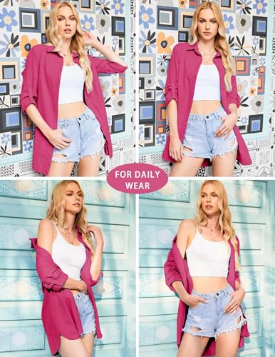 Image of HOTOUCH Women Boyfriend Shirts Button Down Long Sleeve Blouse Cuffed Sleeve Collared Shirt