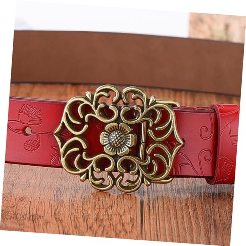 Didiseaon Vintage Wide Debossed Leather Waist Belt with Flower Shape Buckle for Women Red Stylish Chic Accessory for Jeans Casual and Business Pants2
