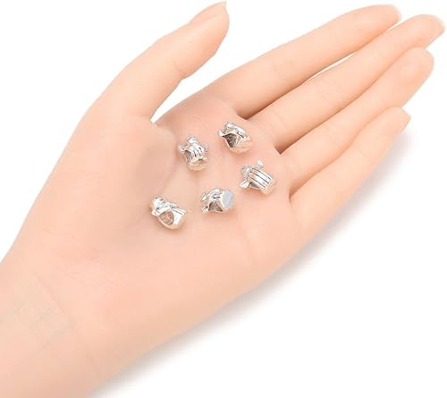 Miniatura 2 de 10 cuentas sueltas religiosas de ángel del amor con agujero grande (agujero de 0.177 in) espaciador de metal plateado antiguo para bricolaje