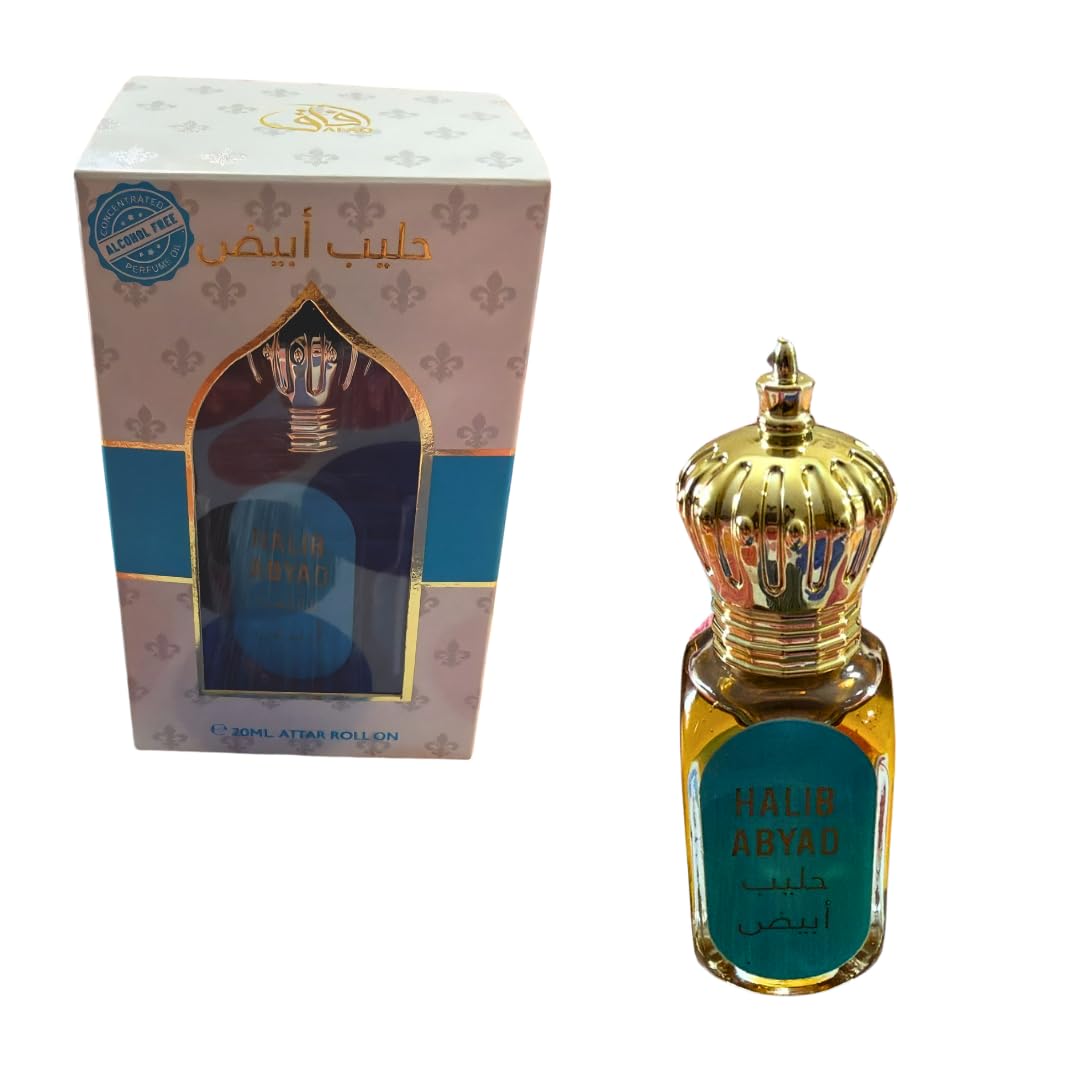 Halib Abyad Attar Roll-On, Olio Profumato Bianco Latte Concentrato Senza Alcool, Fragranza Araba, 20 ml