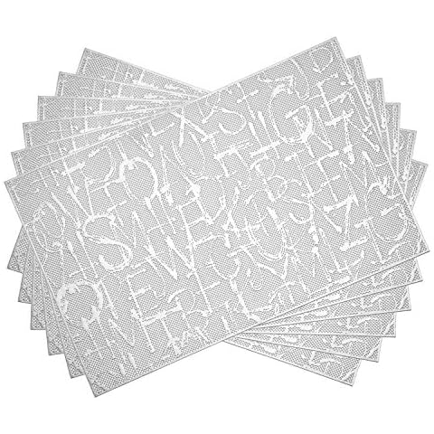 AHHFSMEI Silver Placemats Pressed Vinyl Metallic Place mats Hollow Out Table Mats Set of 6 (Silver Letter) Cover