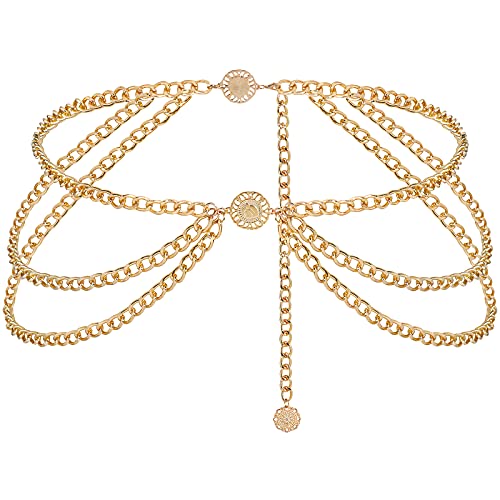 Multilayer Chain Belt for Women Metal Waist Belt Boho Sunflower Belly Chain