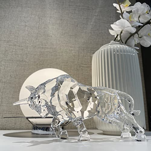 Hozuso Acrylic Wall Street Bull Statue Fengshui Bull Figurine Stock Market Acrylic Lucky Sculpture Home Office Desk Decorative Ornament #TOP6
