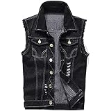 Yokbeer Ärmellose Jeansweste für Herren, Zerrissene Einreihige Retro Denimweste, Trendige Rock Punk Hip-Hop Cowboy Weste Outwear (Color : Black, Size : L)
