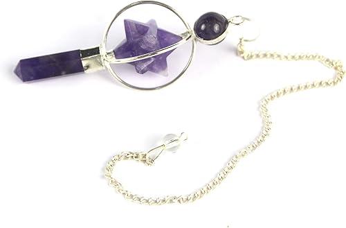 Miniatura 1 de Jet Energized Amethyst Spinning Merkaba Pendulum Tallado Curación Reiki A+ Jet International Booklet La imagen es solo una referencia