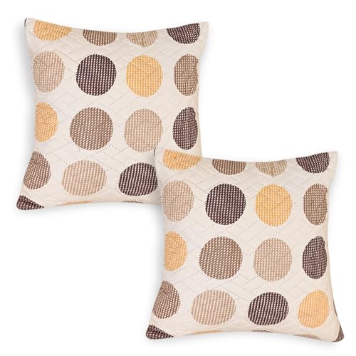 Image of HOKIPO Printed Cushion Cover 16x16 in, Brown Polka Dot