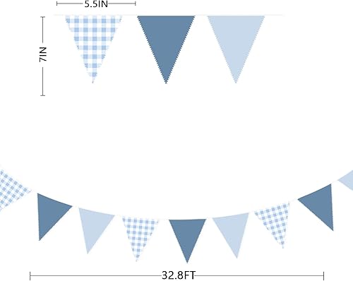 Miniatura 3 de Decoraciones de fiesta azul polvoriento de 32 pies retro azul guinga triangular, banderines de tela banderines para decoración náutica, boda,