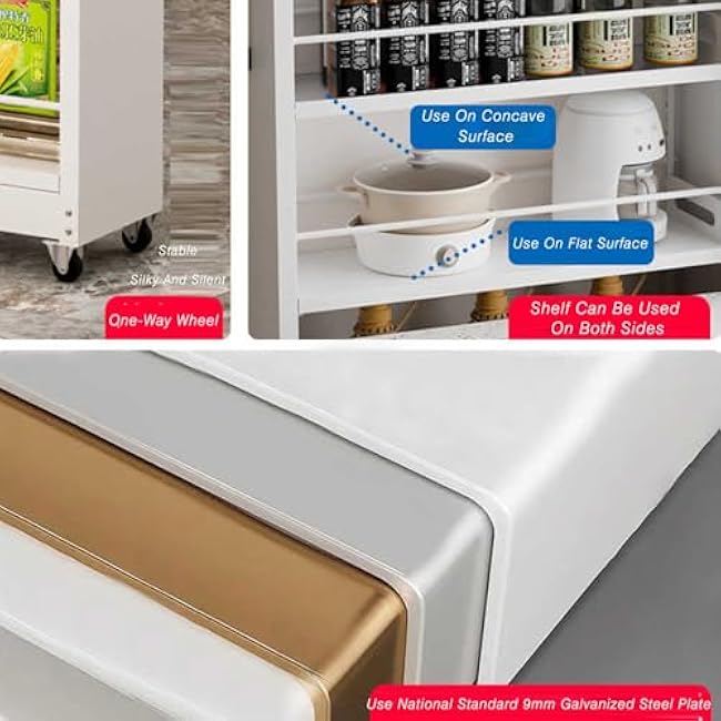 Slim Rolling Storage Cart - Galvanized Steel Space-Saving Floor-Standing Narrow Cabinet for Small Spaces Ideal Next to Fridge (154.5x55x25cm)-8T6hGbjV