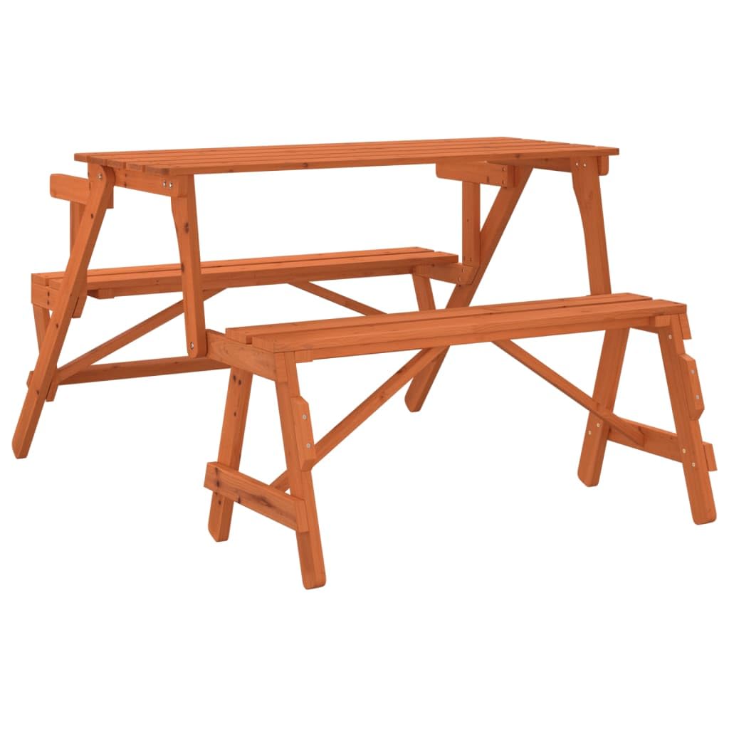 Gecheer Tavolo da Picnic con Panche in Legno Abete 2-in-1, Convertibile da Tavolo a Panca con Schienale, 110x133x72 cm, Legno Massello di Abete, per Cortile Giardino Esterno