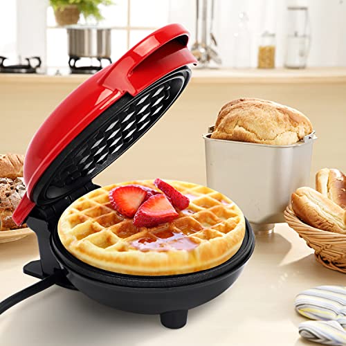 Yuragim Mini Waffeleisen Rund, Kleines Waffelmaker mit Antihaftbeschichtung, Belgische Waffel Maschine Retro… – Bild 6