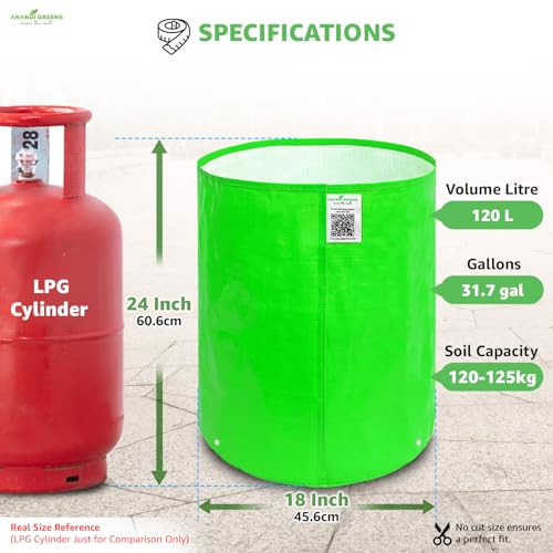 Image of Anandi Green's HDPE Uv Protected 260 GSM Round Green Colour Plants Grow Bags Suitable for Terrace and Vegetable Gardening Size 18x24 Pack of 2