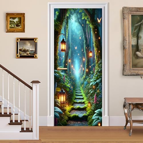 BVBOX 3D Door Stickers Peel and Stick Vinyl Wallpaper Self-Adhesive Mural for Home Decor 30.3 W x 78.7 H (Forest Path 30.3 W x 78.7 H)