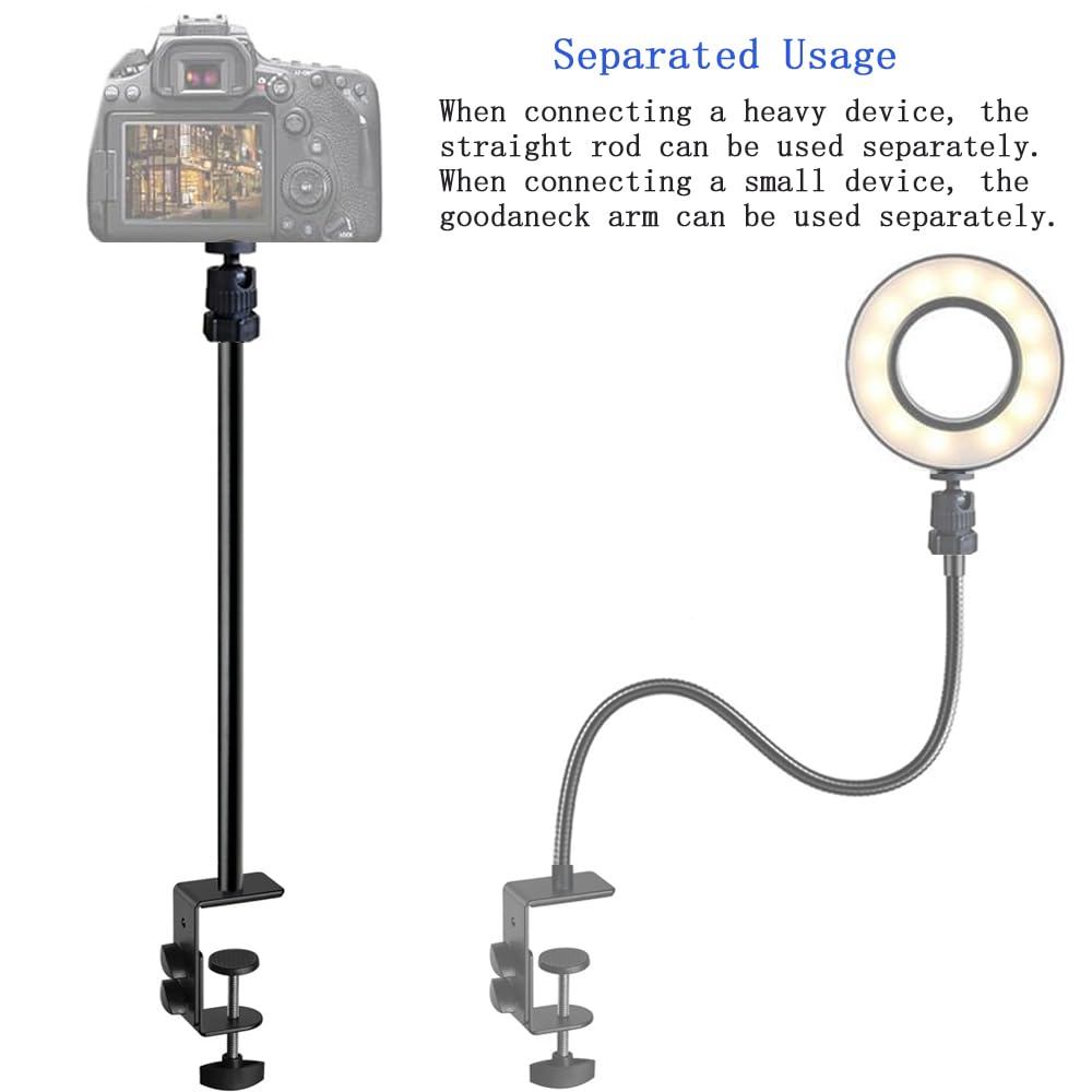 Supporto per webcam per telefono da scrivania regolabile a collo di cigno, supporto per fotocamera Logitech Webcam C922 C930e C920S C920 C615, ecc. (filettatura da 1/4")