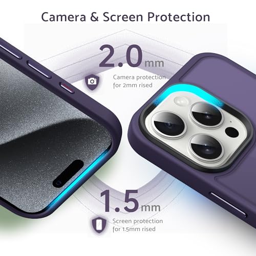 Anqrp Designed for iPhone 15 Pro Translucent Matte Case with Aluminium Alloy Buttons, [Support Wireless Charging] Soft Silicone Slim Anti-Scratch Protective Phone Case Cover, Dark Purple by Anqrp - Image 4