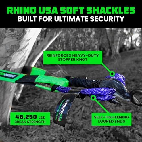 Image of Rhino USA Synthetic Soft Shackle Rope (2-Pack) - 44,050lb Offroad Recovery | 1 /2in x 22in Soft Shackles, 44,050lb Min Break Strength. For Truck, UTV, ATV. Compatible with Jeep, Toyota, Ford. Blue