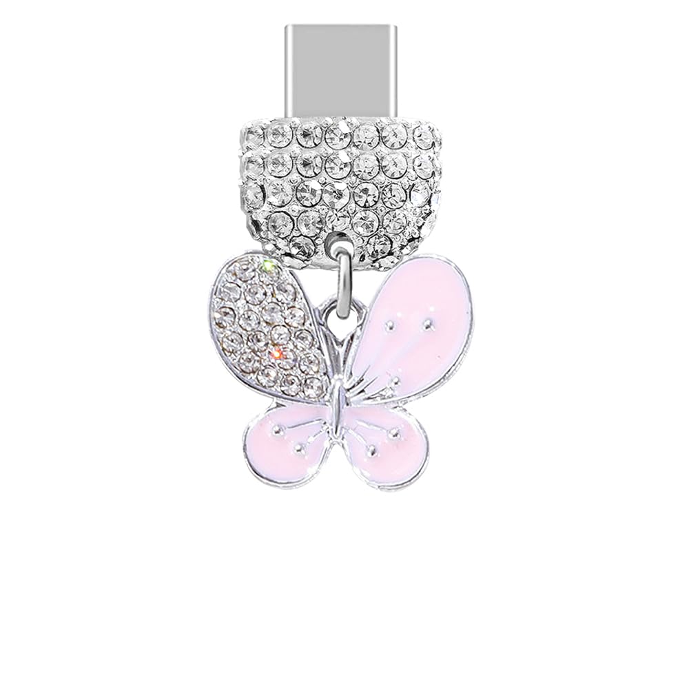 Petit Papillon rose en cristal ELISE & FONDA protecteur de port USB-C universel