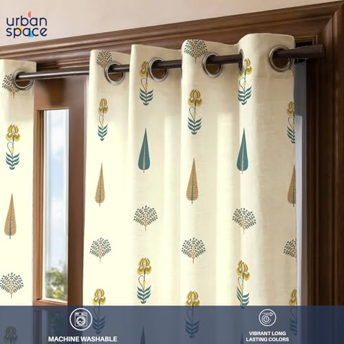 Image of Urban Space 100% Cotton Floral Curtains 8 Feet Long Set of 2, 60-65% Room Darkening, Decorative Curtains with Eyelets /Rings for Hanging, Tieback Included (Orchard Dark Teal, Long Door - 8 Feet)