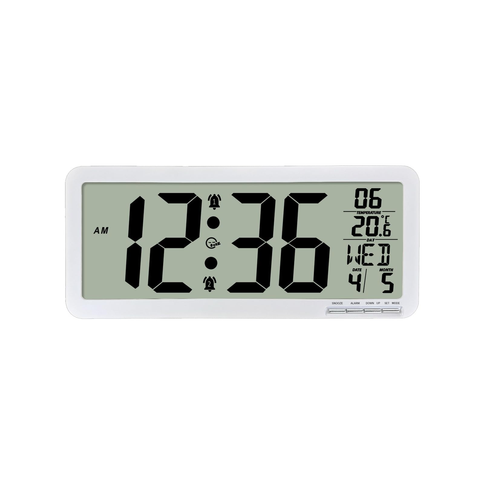 Lerpwige Large LCD Digital Wall Desk Clock with Temperature Display 2 Alarm Snooze Function Battery Operated Home Decors Home Bedroom Clock