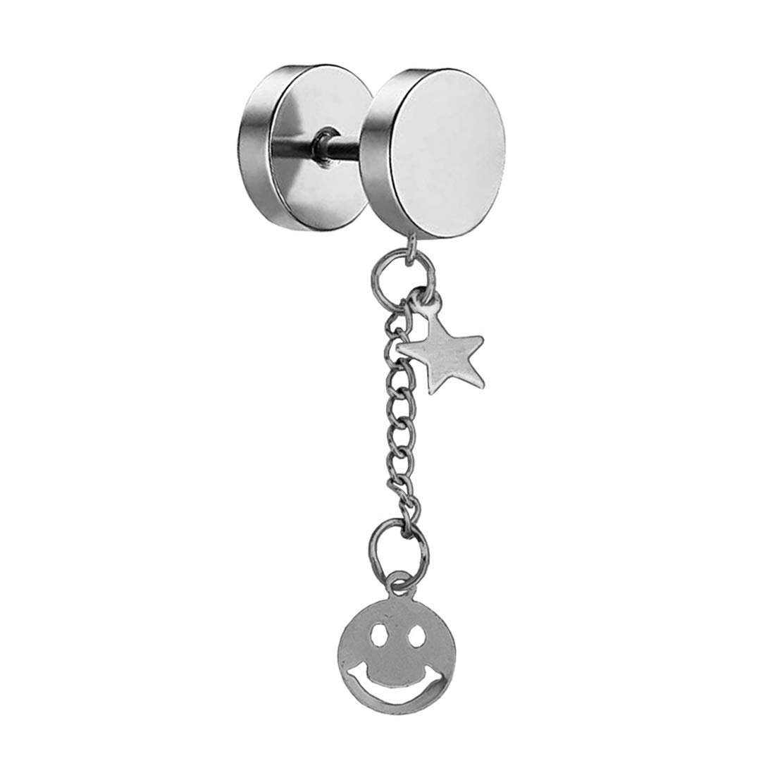 Long Chain With Smily Silver Stainless Steel 1pc Stud Earring For Men And Women-image-7