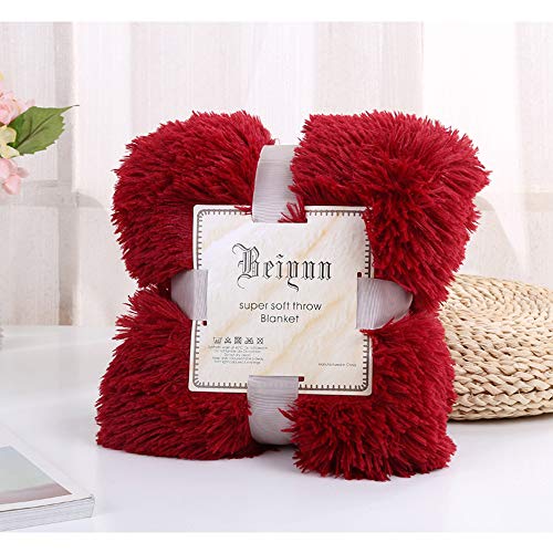 Hggzeg Super Soft Long Shaggy Throw Blanket, Elegant Cozy Faux Fur Decorative Throw Blanket for Couch Chair & Bed (Wine Red - Image 3