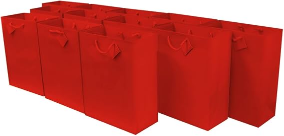 Red Gift Bags with Handles, 7.5x3.5x9, 12 Pack, Red Gift Bag, Matte Paper Gift Bags for Favors, Treats, Parties, Birthdays