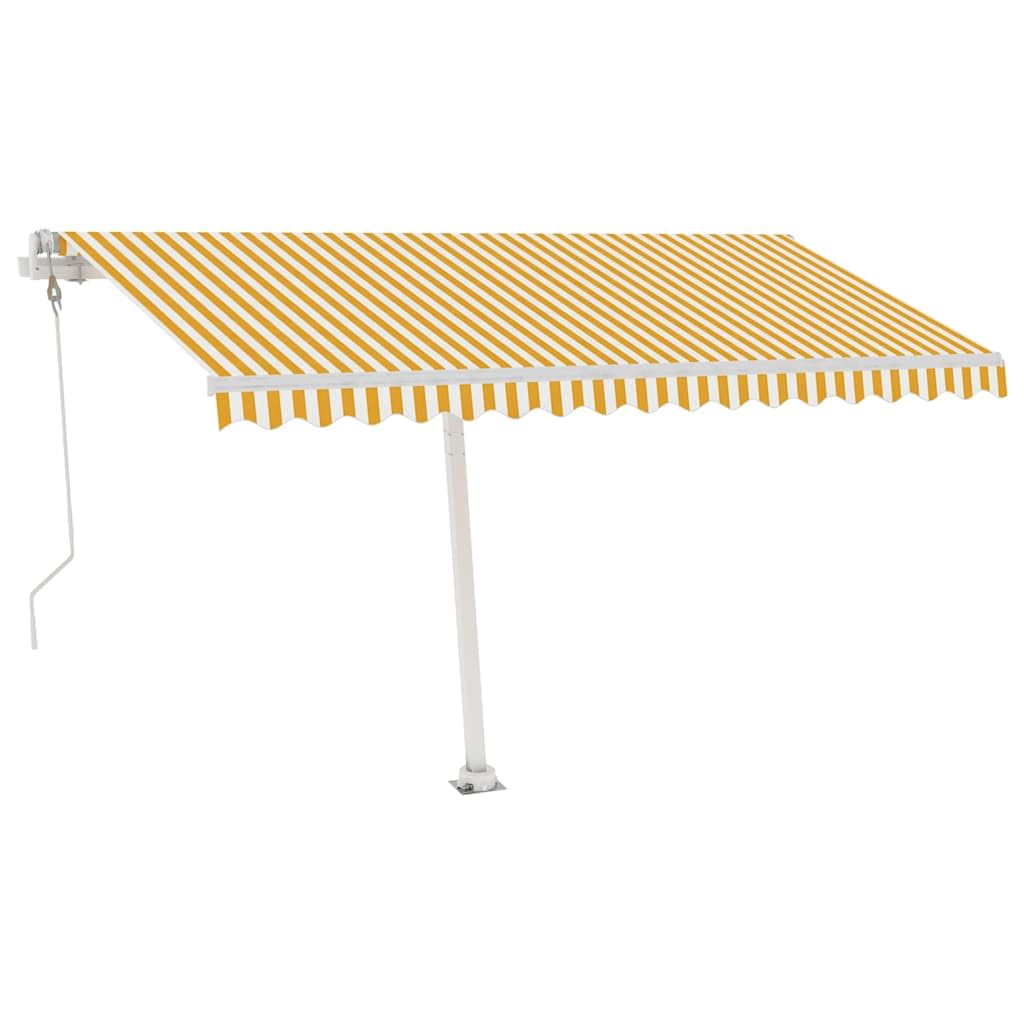 Automatyczna, zwijana markiza tarasowa 400 x 300 cm, żółta/biała: pilot zdalnego sterowania i korba, odporna na promieniowanie UV tkanina poliestrowa, wytrzymała aluminiowa rama, podstawa obracana o