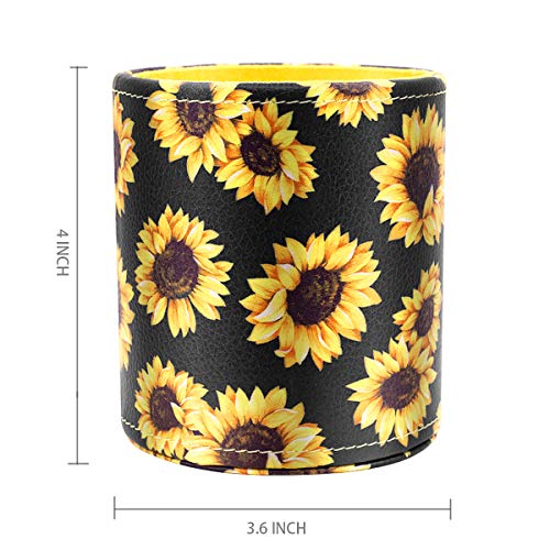 Image of Round Leather Pen Holder for Desk, Sunflower