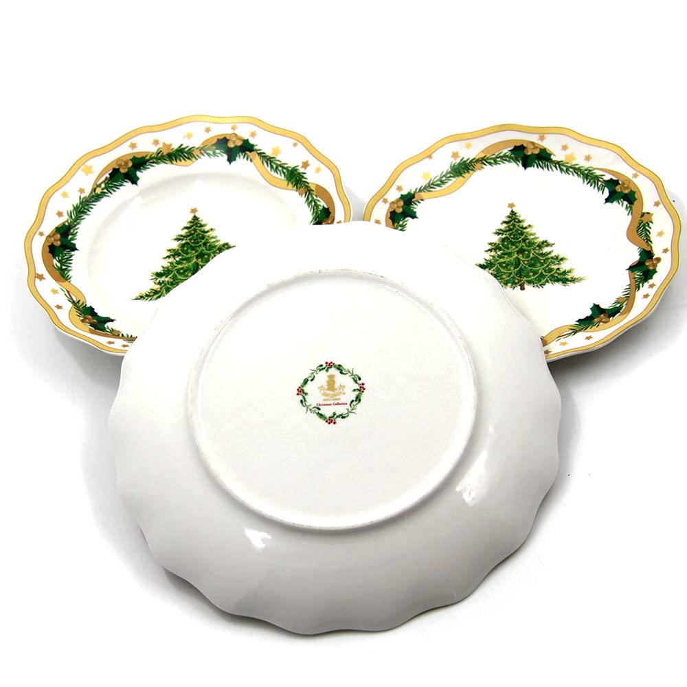 Service de vaisselle de Noël doré pour 6 places (18 pièces) en porcelaine brillante - Convient au lave-vaisselle et au four - Gold Christmas