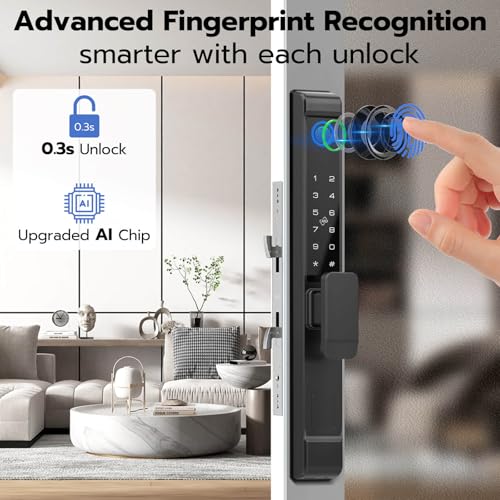 Anweller D208F-2885 Elinksmart Sliding Glass Door Lock, Smart Fingerprint Keypad Code Rfid Bluetooth App Electronic Biometric Safety Patio Door Double Hook Mortise Lock Set thumb #2