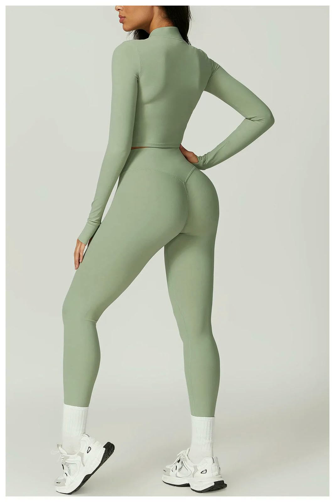 Shapewear 3pcs Yoga Set Women Workout Sets Sportswear Fitness Zipper Long Sleeve Leggings High Waist Sports Suits-jiaocha Coffee_a-m